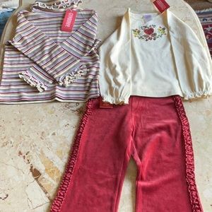 NWT Gymboree girls set, cream top and velour pants size 4, and turtleneck size 5